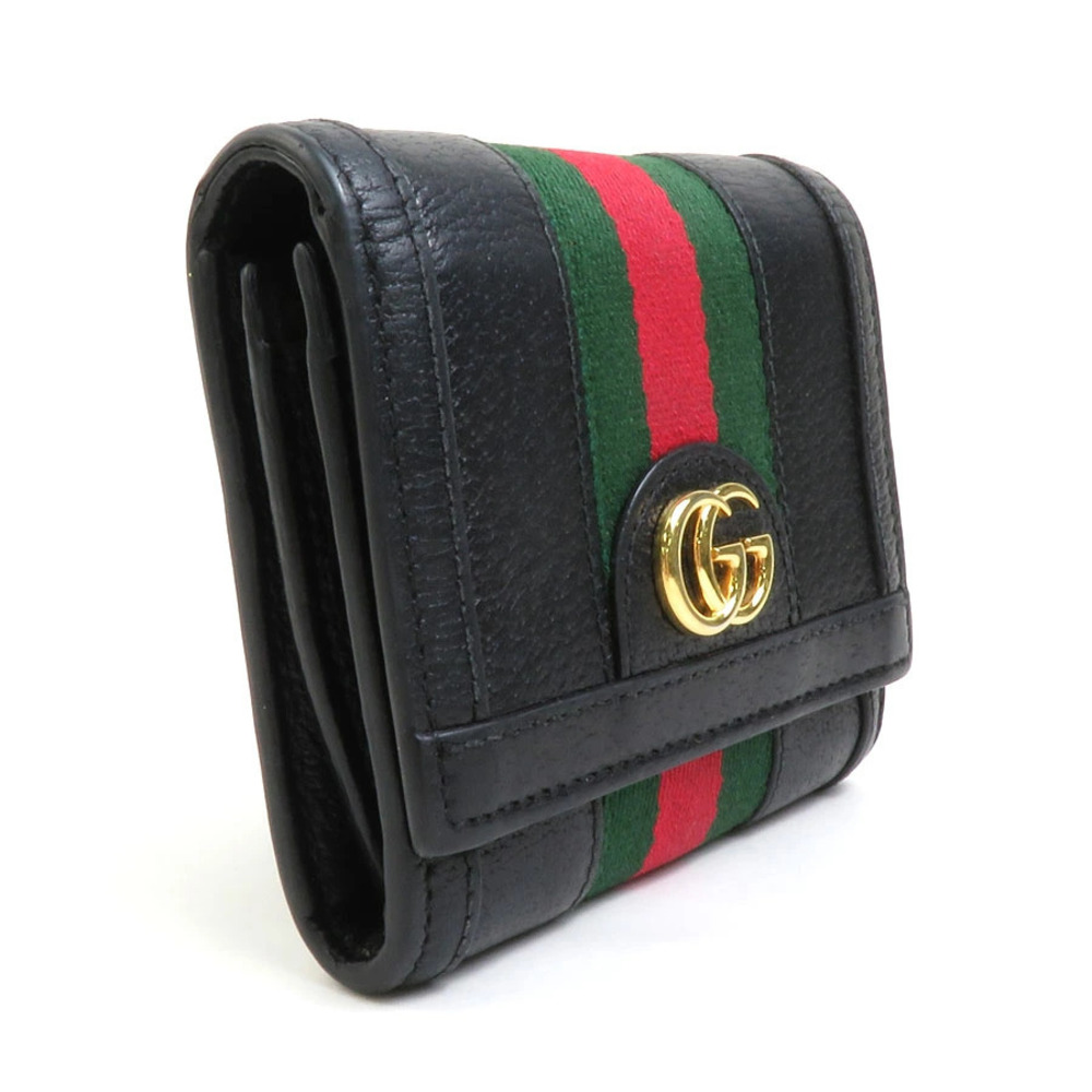 Gucci fold Ophidia Green Bi Leather Black Red Gold Wallet Canvas Red Gold